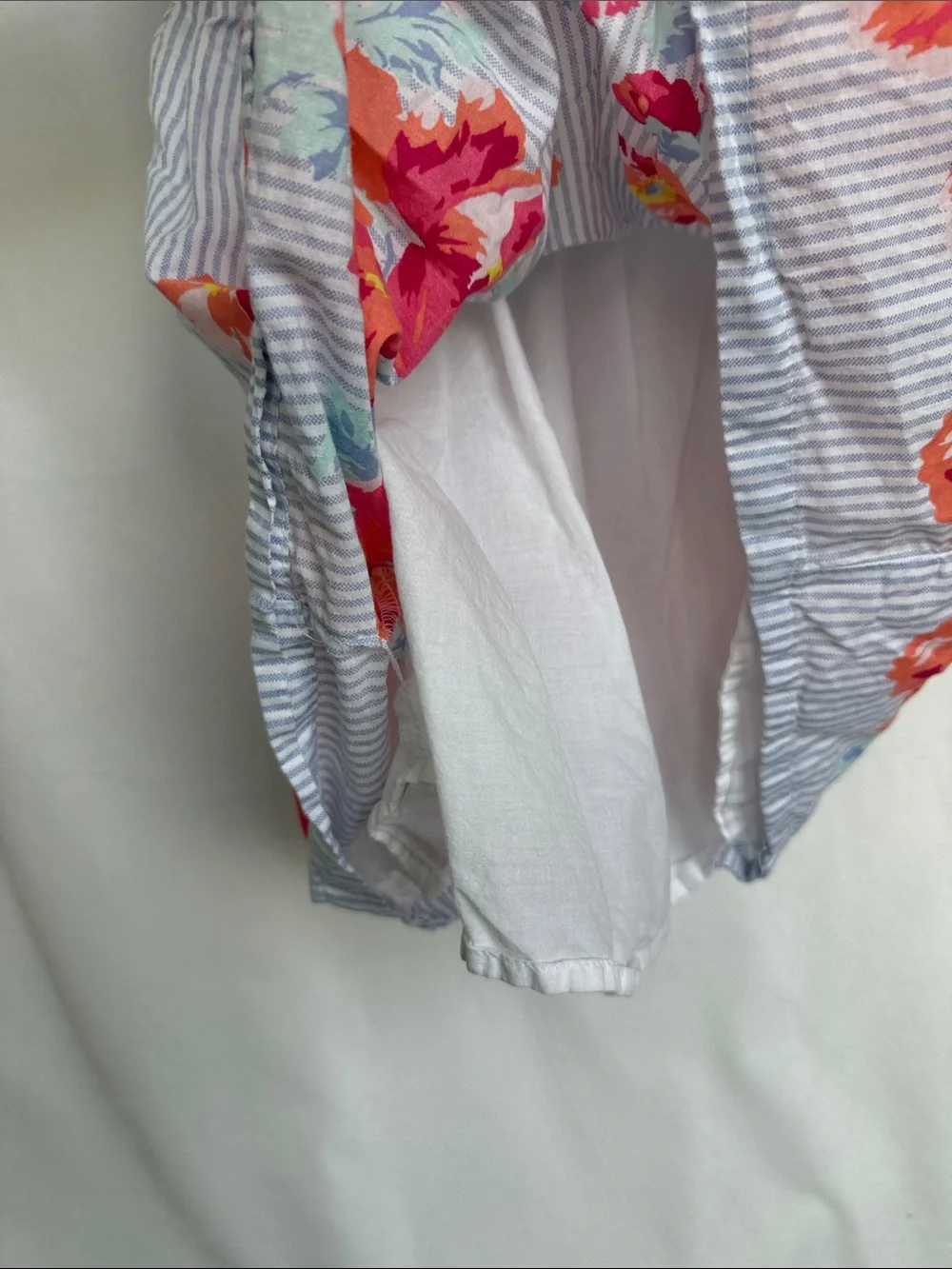 GAP Blue and White Striped Dress with Pink Floral Hem
